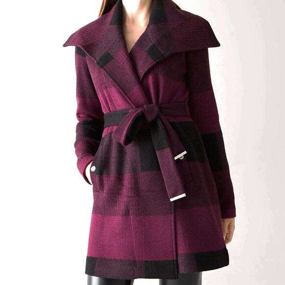 NWT XS / S White House Black Market Plum Black Sweater Coat w Belt - $180 Retail - Picture 1 of 10